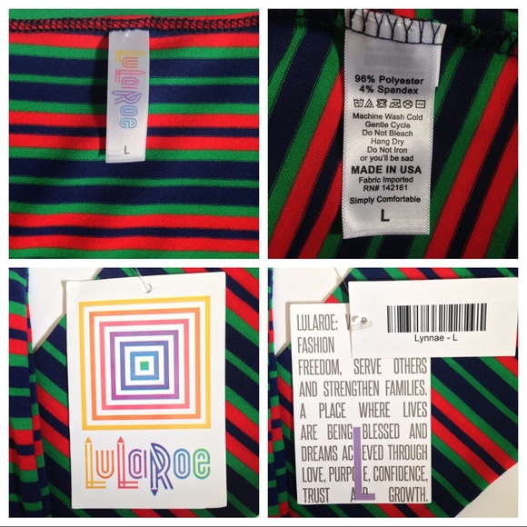‼️SOLD‼️ LULAROE Lynnae Blue Green Red Stripe Top Large - Picture 4 of 8